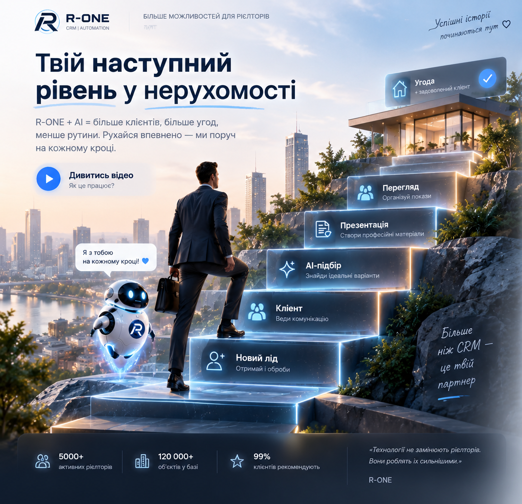 R-ONE: шлях рієлтора від нового ліда до угоди разом з AI-помічником у ранковому місті
